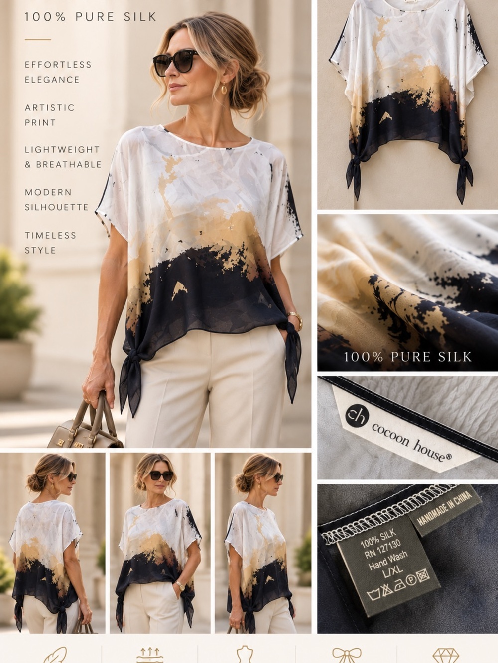 COCOON HOUSE | 100% PURE SILK | QUIET LUXURY | L/XL Handmade in China.
